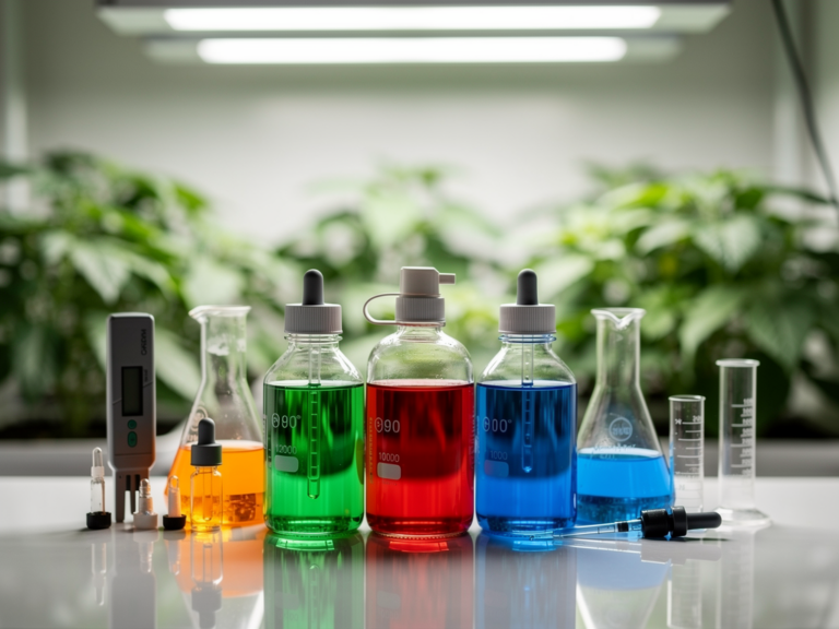 Advanced Nutrients pH Perfect Grow Flasche und Zubehör im Grow-Setup