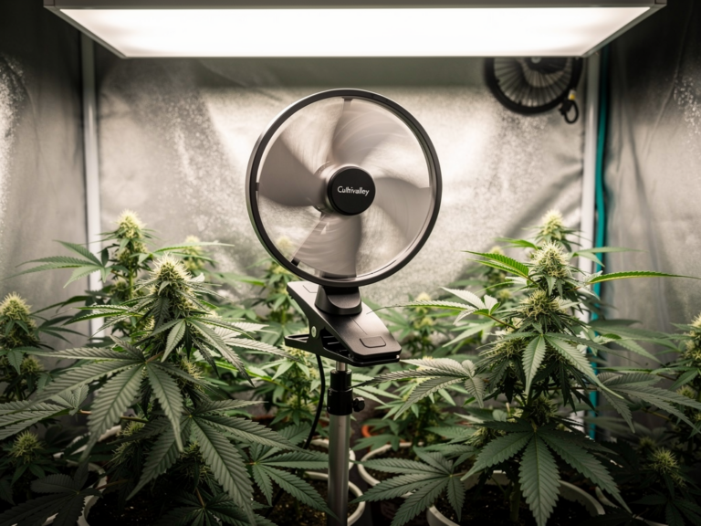 Cultivalley Schwenkventilator Clip im Einsatz für stabile Luftzirkulation in Growbox