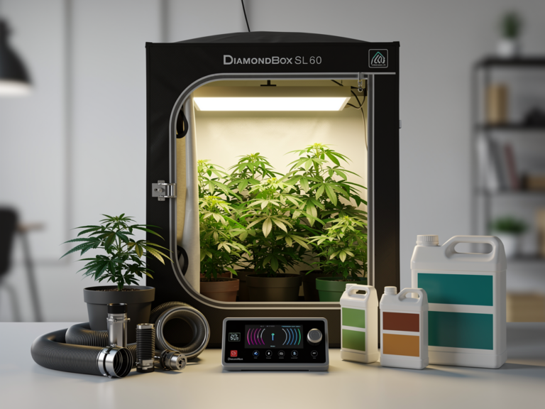 DiamondBox SL60 Growbox Innenansicht mit Belüftung und reflektierendem Material