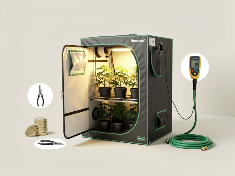 Das Homcom Grow Zelt 120x120x200cm im Test mit Kosten und Tipps HOMCOM Grow Zelt 120x120x200cm Innenansicht mit Mylar-Beschichtung und Reißverschlüssen