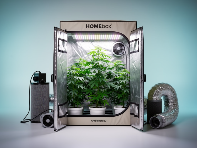 Erfahrungen im HOMEbox Ambient R120 Test für optimalen Ertrag beim Indoor-Grow HOMEbox Ambient R120 Growzelt mit stabiler Konstruktion und optimierter Lichtstreuung