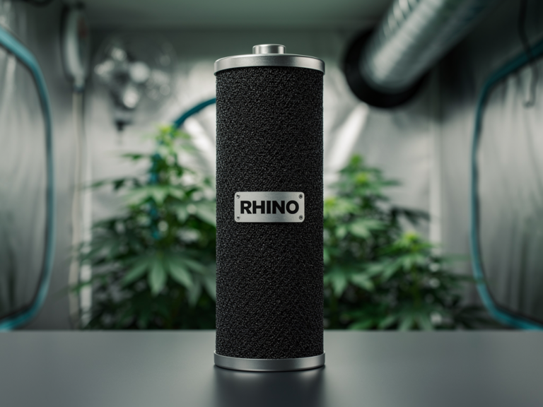 Rhino Pro Aktivkohlefilter 125mm mit robustem Aluminiumgehäuse im Grow-Bereich