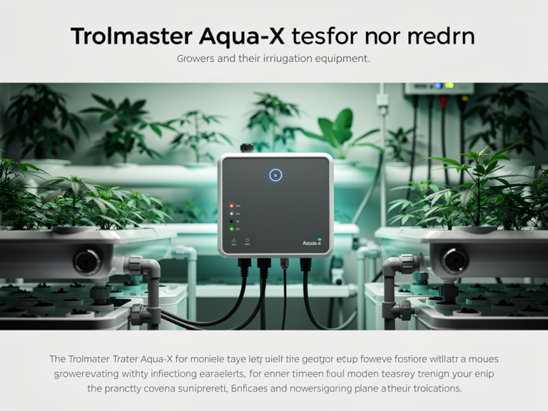 Trolmaster Aqua-X Bewässerungscontroller im modernen Indoor-Grow-Setup mit Sensorintegration